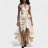 Елена - Сатенена официална рокля с волани