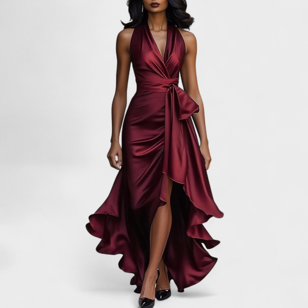 Елена - Сатенена официална рокля с волани