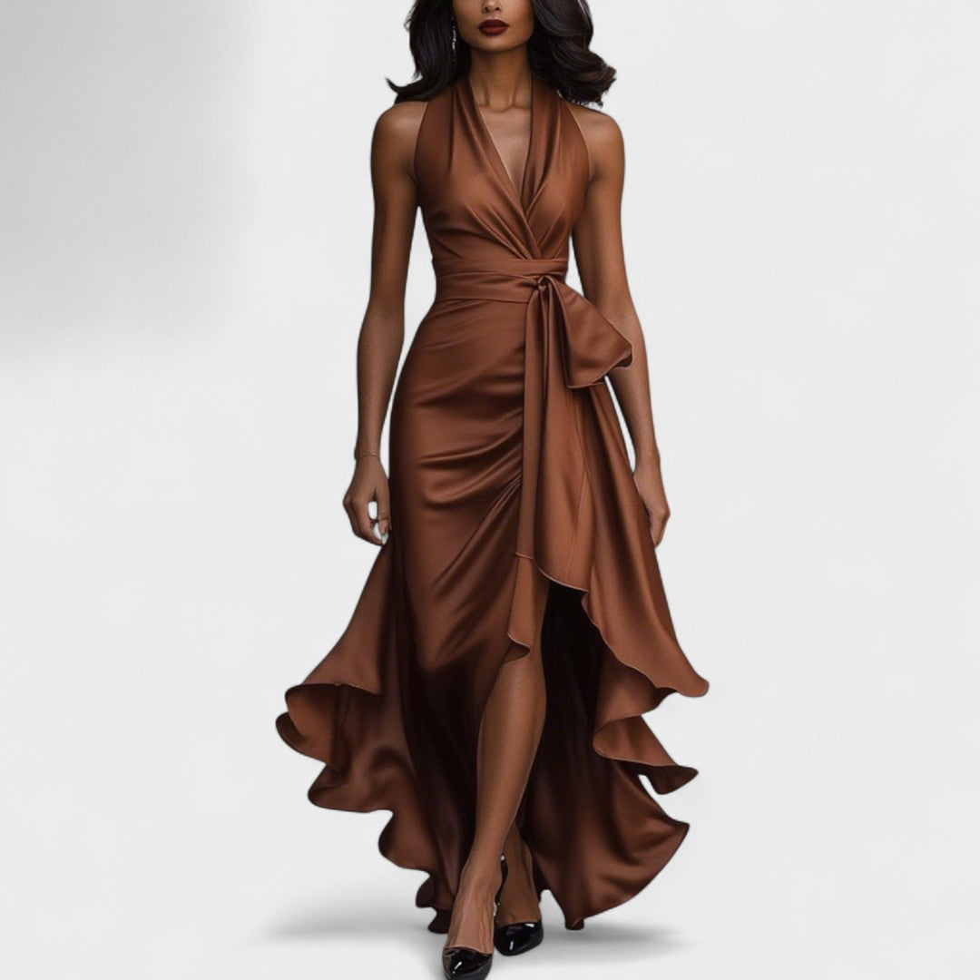 Елена - Сатенена официална рокля с волани