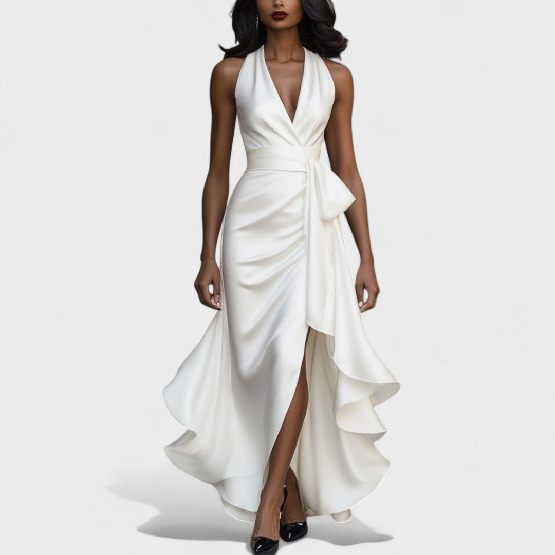 Елена - Сатенена официална рокля с волани