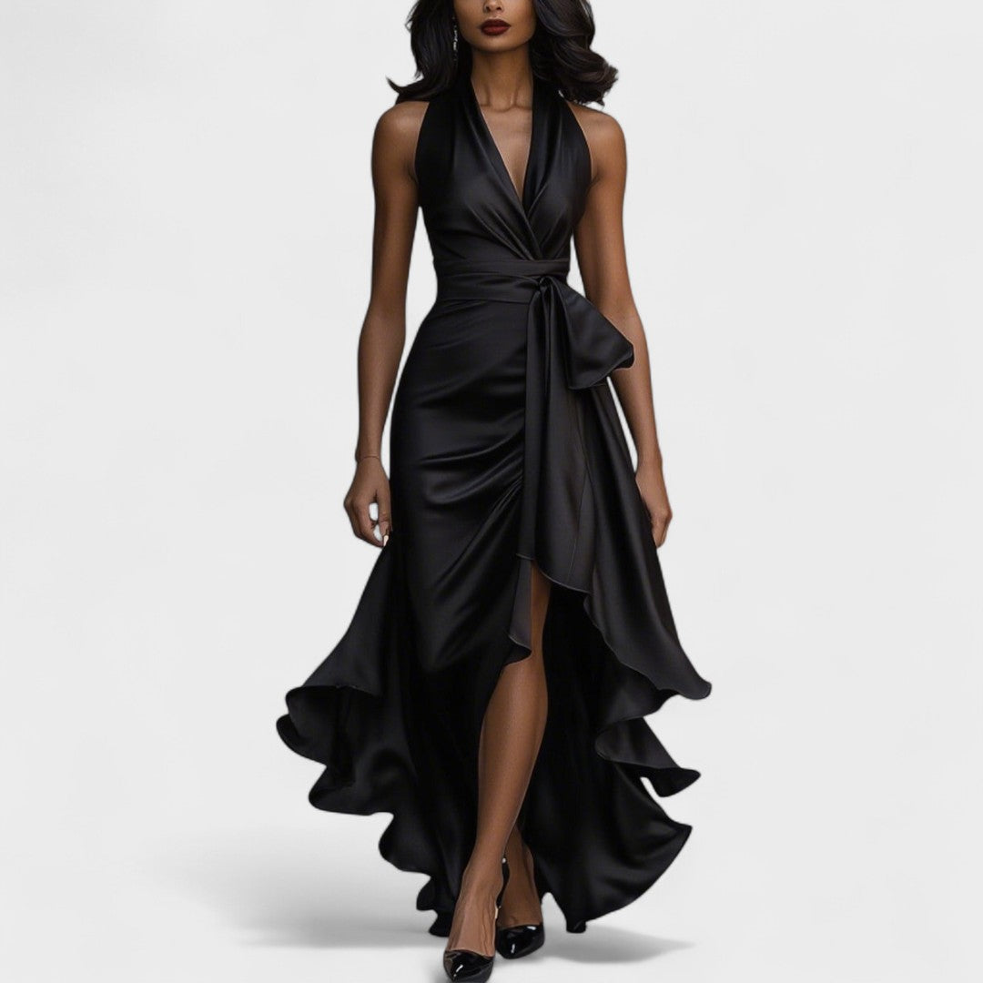 Елена - Сатенена официална рокля с волани