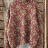 Гергана - Ретро розов печатен пуловер с висока яка