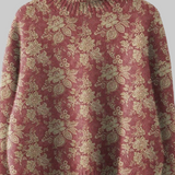 Гергана - Ретро розов печатен пуловер с висока яка