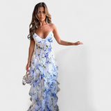 Елена - Дълга цветна рокля с волани