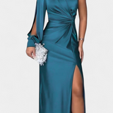 Десислава - Асиметрична Рокля с Драпиране на Едно Рамо