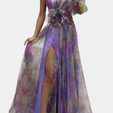 Петя - Асиметрична Макси Рокля с Едно Рамо и Артистичен Узор