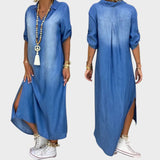 Яна - Дънкова рокля с цепка отстрани