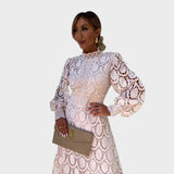 Надежда - Чипкана рокля с обемни ръкави и висока яка