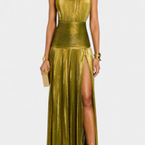 Симона - Метална рокля Хана с открит гръб и висок разрез