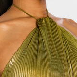 Симона - Метална рокля Хана с открит гръб и висок разрез