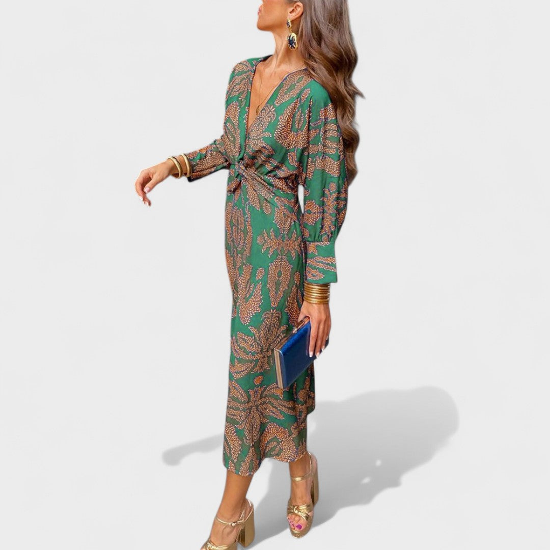 Калина - Миди рокля с V-образно деколте