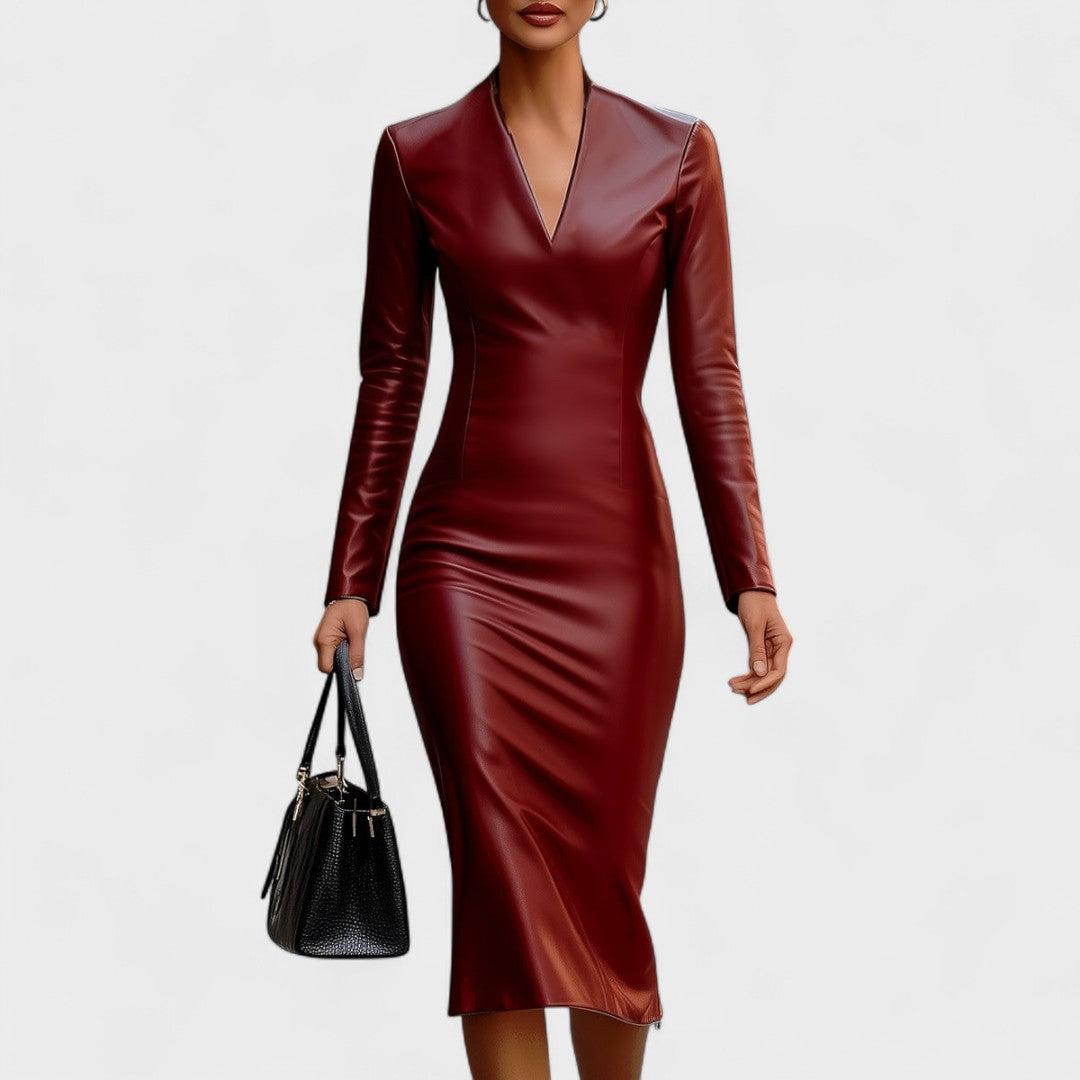 Виктория - Тясна рокля от изкуствена кожа