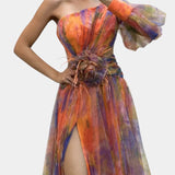 Петя - Асиметрична Макси Рокля с Едно Рамо и Артистичен Узор