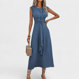 Елена - Елегантна безръка макси рокля с кръгло деколте