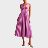 Десислава - Елегантна Рокля с V-образно Деколте и Плисирана Поличка