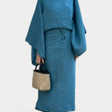 Виктория - Кимоно рокля от лен и памук с пояс