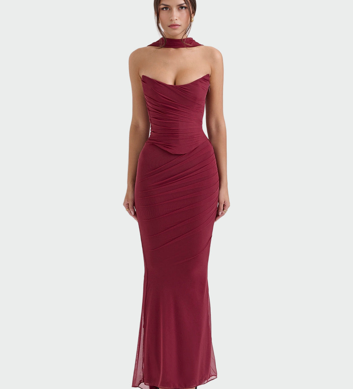 Десислава - Дълга Drapirana Рокля с Яка