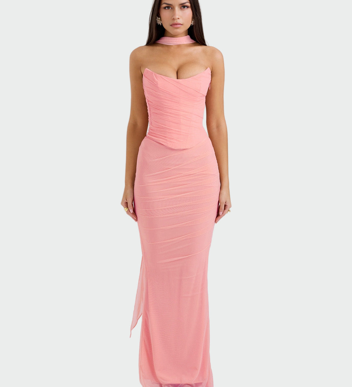 Десислава - Дълга Drapirana Рокля с Яка