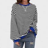 Теодора - Пуловер с дълги ръкави и кръгло деколте на райета