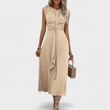 Елена - Елегантна безръка макси рокля с кръгло деколте