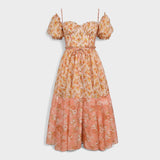 Мария - Цветна рокля в коралов цвят