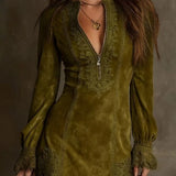 Лилия - Мини суедово рокля Aurora с дантела