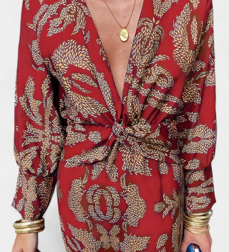 Татяна - Рокля с V Изрез и Преден Чвор