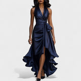 Елена - Сатенена официална рокля с волани