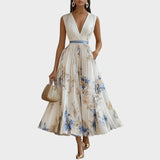 Десислава - Елегантна цветна церемониална рокля в синьо и бяло