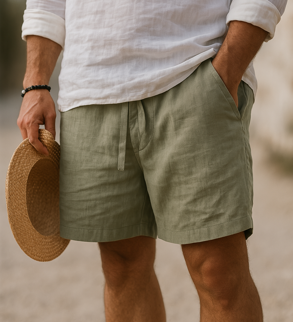 Теодора - Елегантни къси панталони от лен с еластичен колан