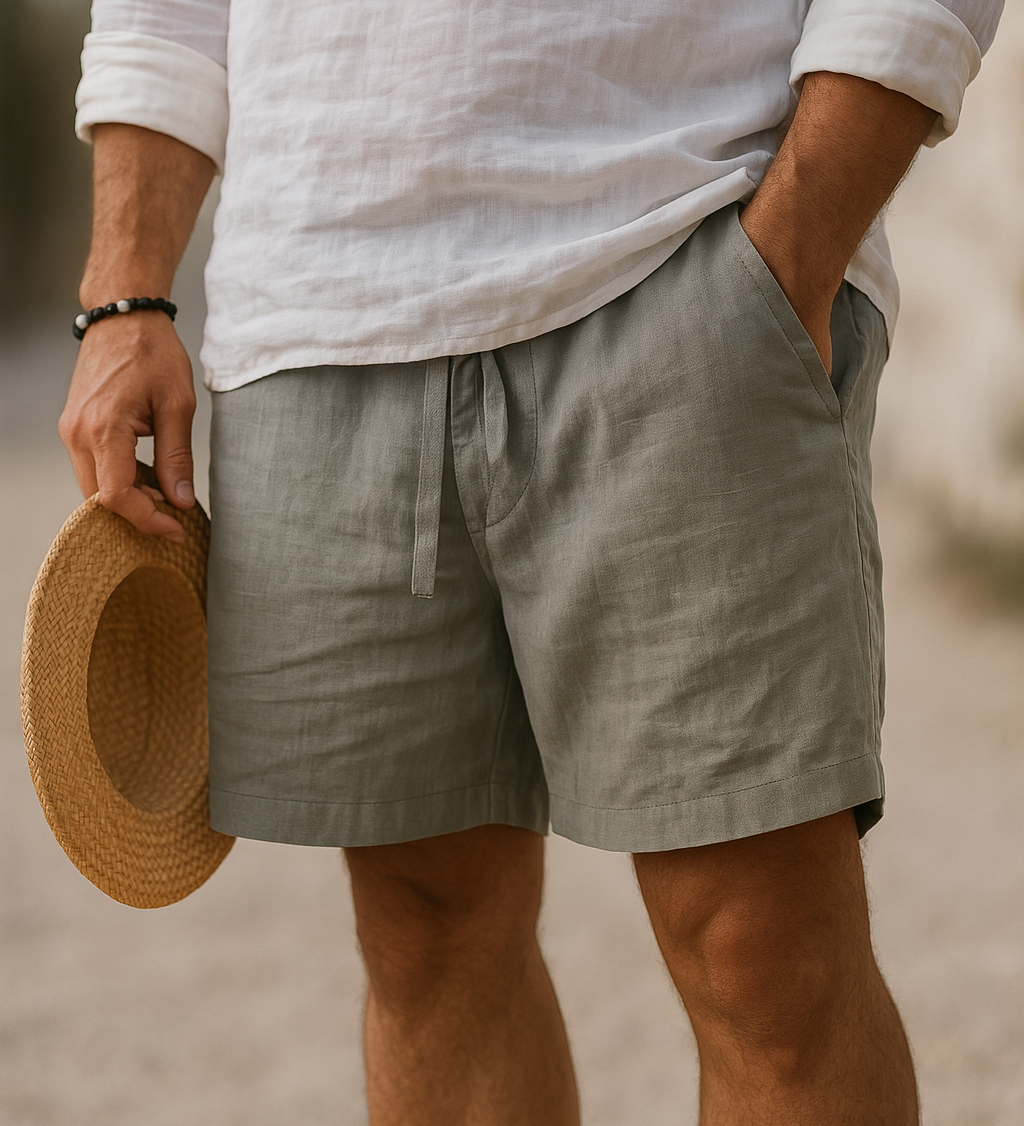 Теодора - Елегантни къси панталони от лен с еластичен колан