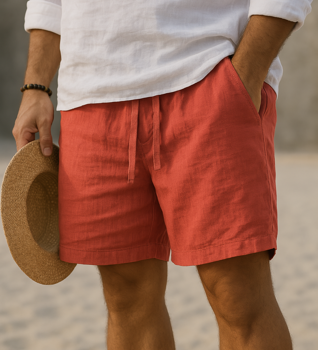 Теодора - Елегантни къси панталони от лен с еластичен колан