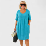 Милена - Ленена рокля с джобове