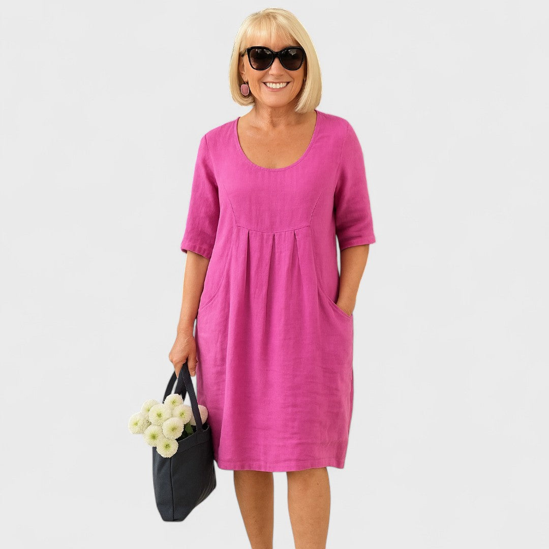 Милена - Ленена рокля с джобове