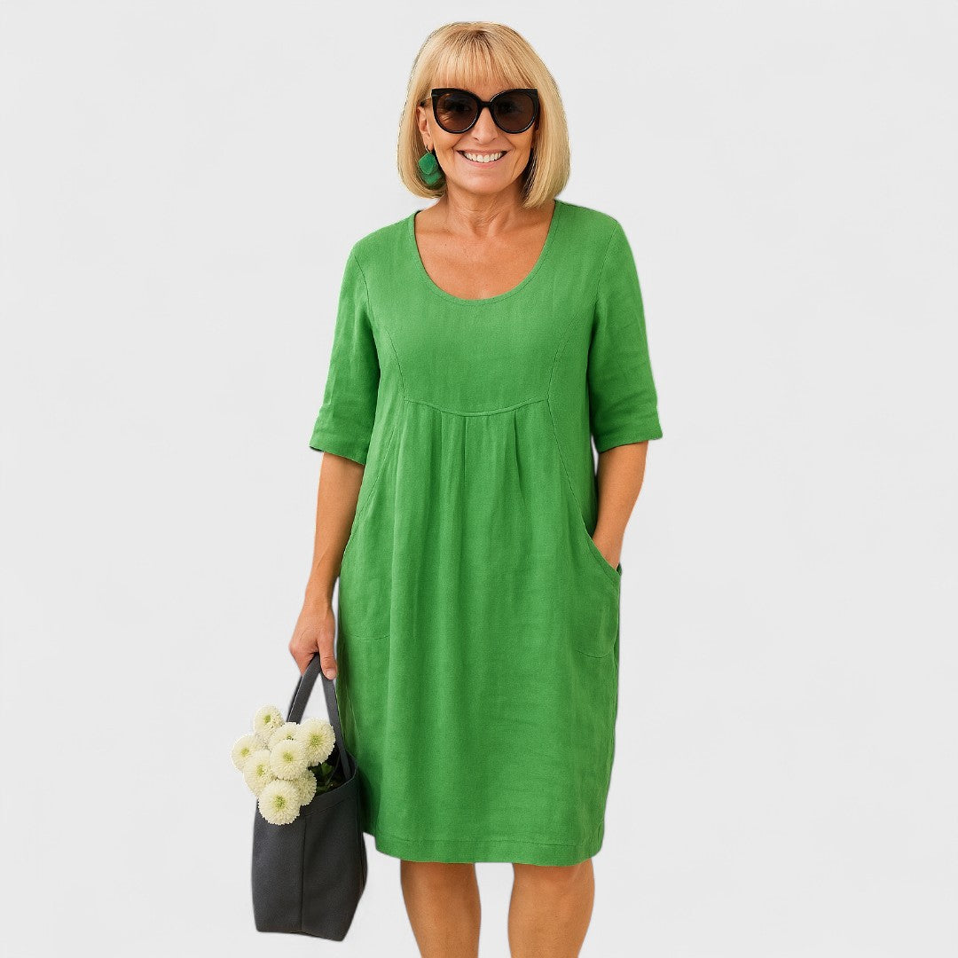 Милена - Ленена рокля с джобове