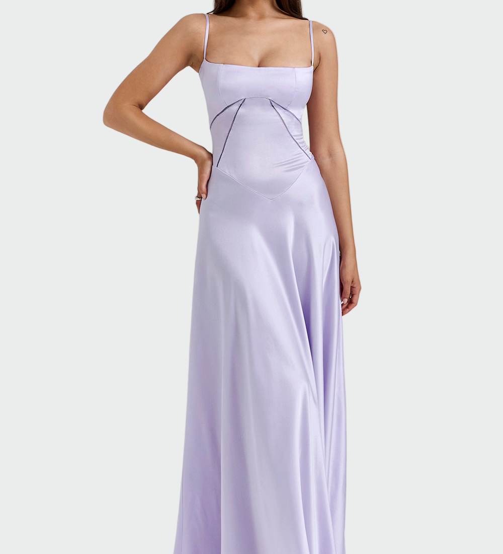 Радостина - Сатенена макси рокля с тънки презрамки