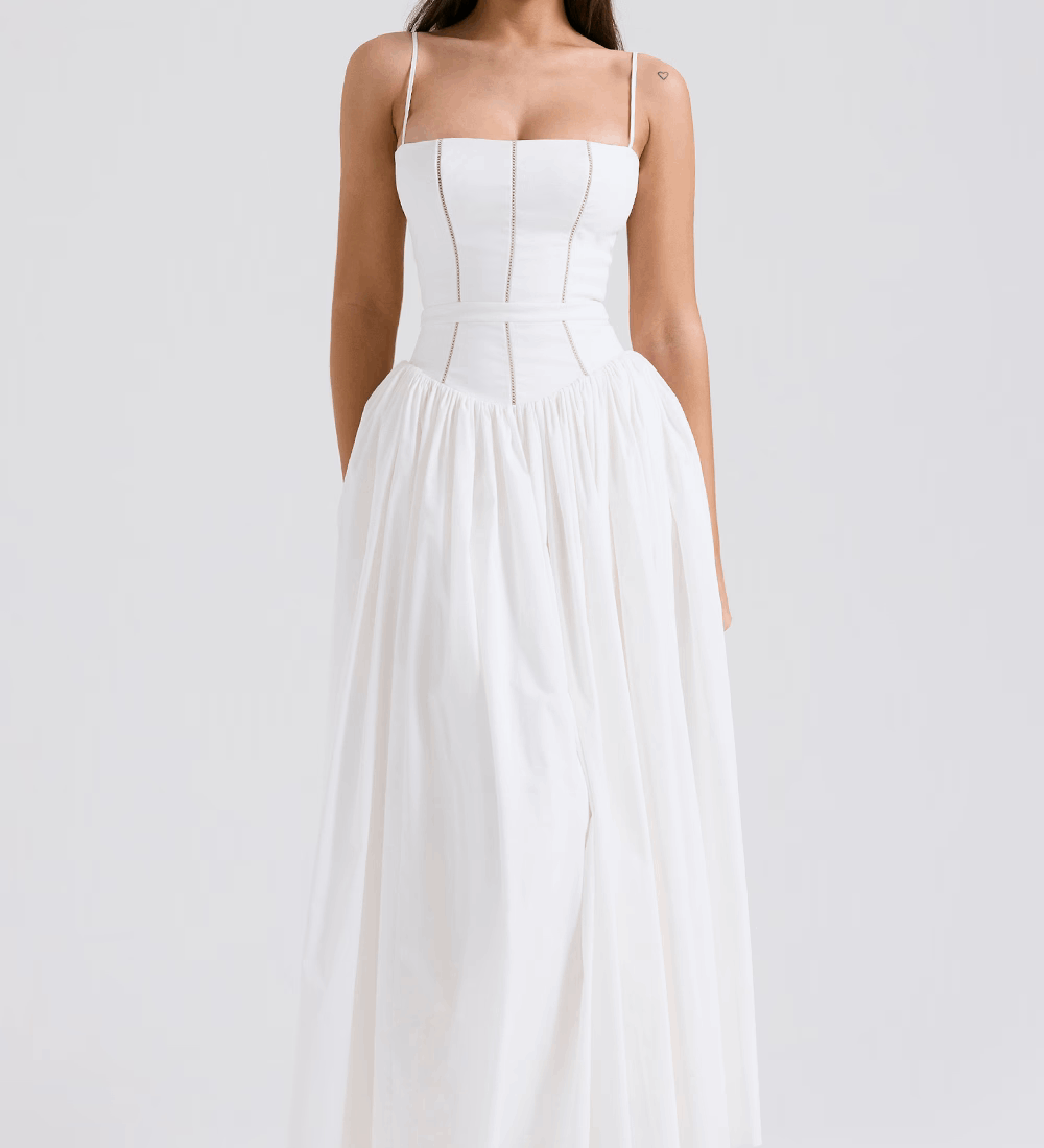 Теодора - рокля с тонки презрамки и цветен десен