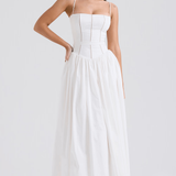 Теодора - рокля с тонки презрамки и цветен десен