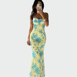 Деница - Сатенена Рокля с Цветен Узорм