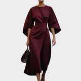 Калина - Минималистична Рокля с Колан и Широки Ръкави