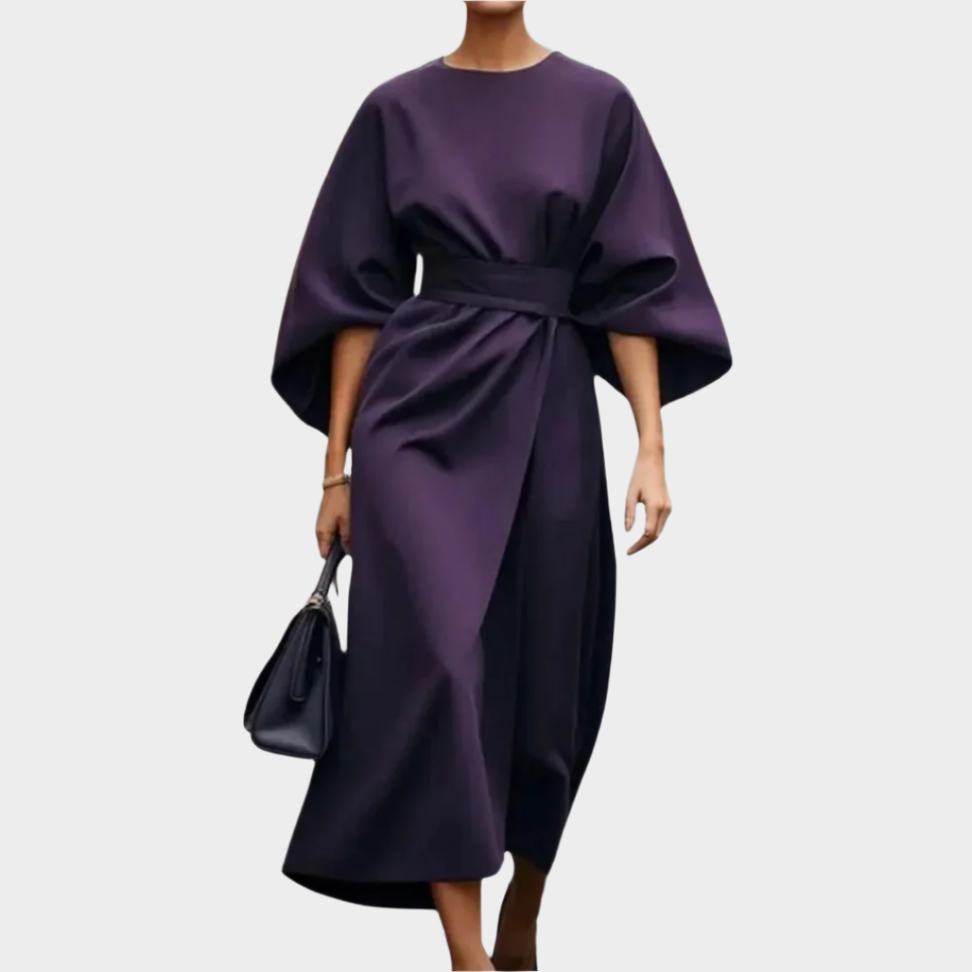 Калина - Минималистична Рокля с Колан и Широки Ръкави