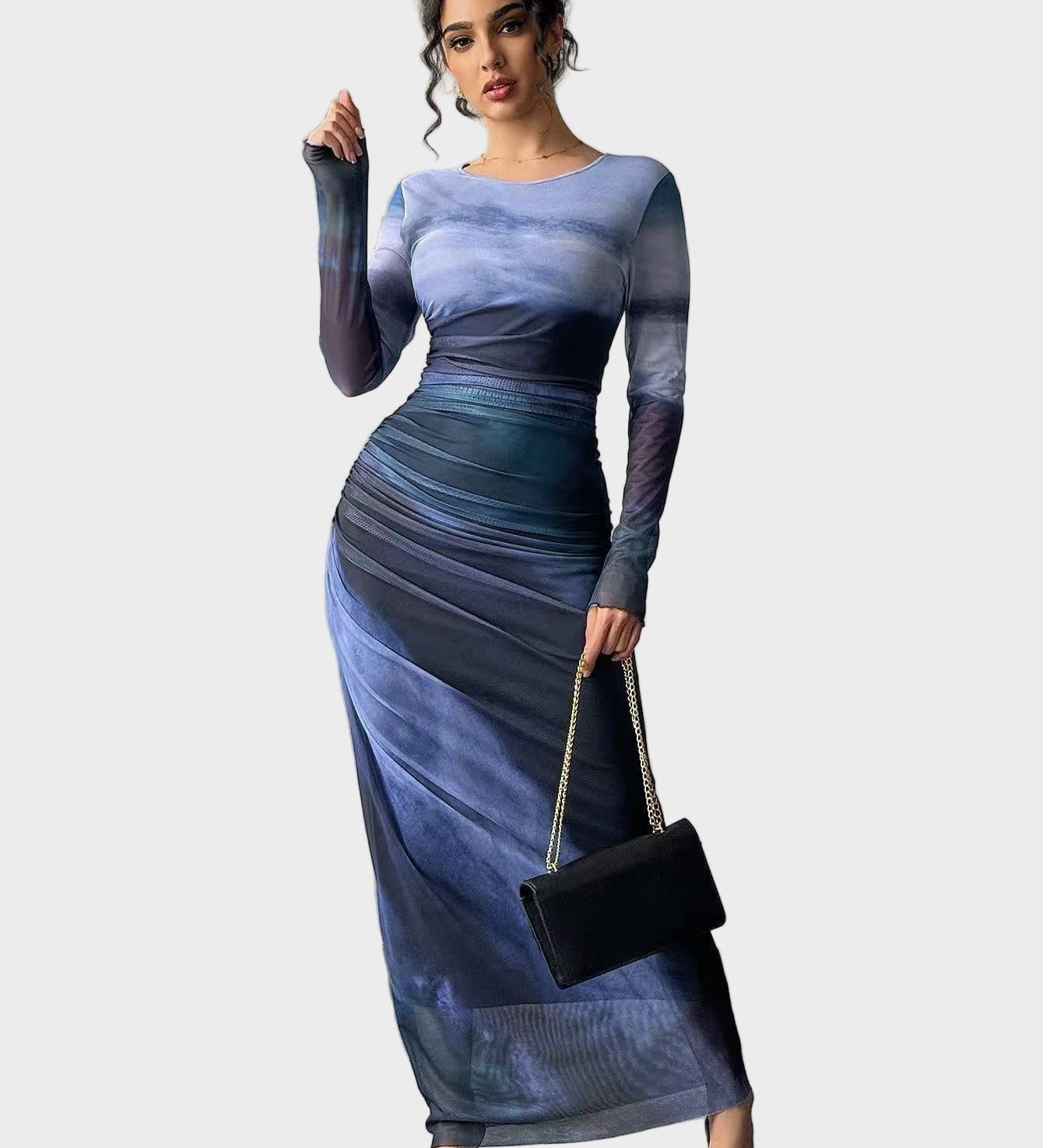 Теодора - Дълга удобна рокля с десен