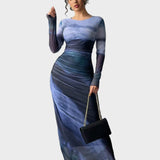 Теодора - Дълга удобна рокля с десен