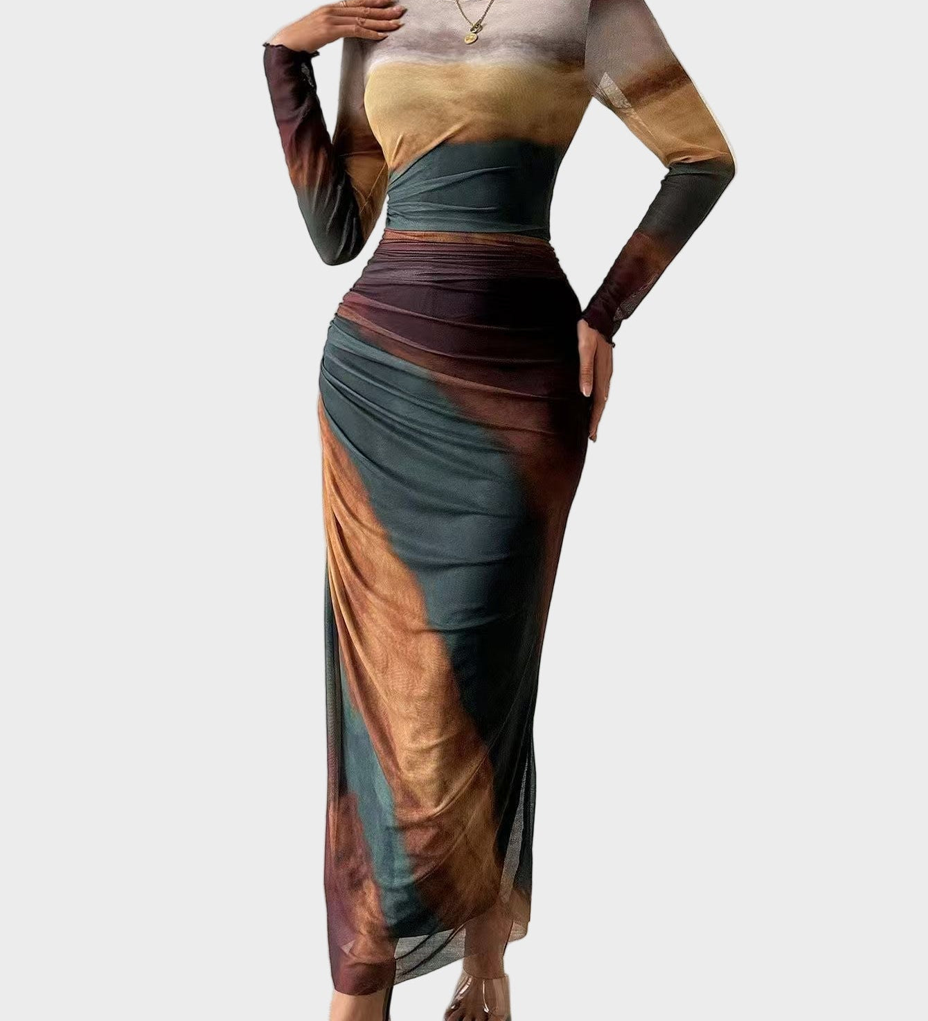 Теодора - Дълга удобна рокля с десен