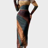 Теодора - Дълга удобна рокля с десен