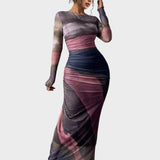 Теодора - Дълга удобна рокля с десен