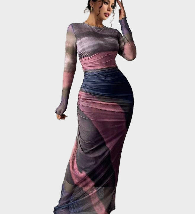 Теодора - Дълга удобна рокля с десен