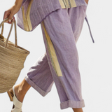 Яна - Комплект от ленен бамбук с очарователна лавандула и детайли в жълти ивици