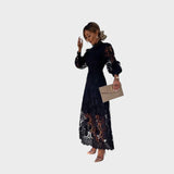 Надежда - Чипкана рокля с обемни ръкави и висока яка