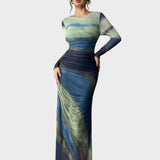 Теодора - Дълга удобна рокля с десен